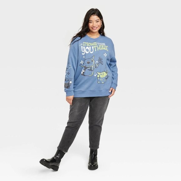 Womens Disney Plus Size Grogu Stronger Than You Think Graphic Sweatshirt Blue 1X - Picture 4 of 8